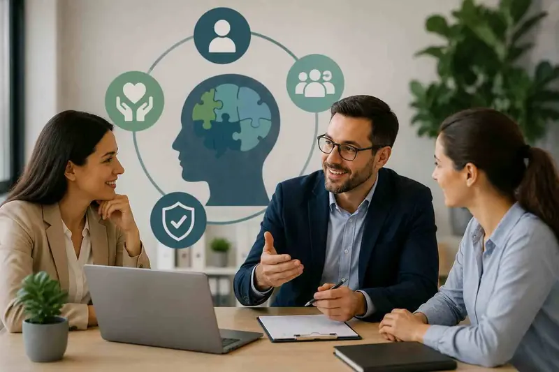 Reunião de consultoria sobre riscos psicossociais no trabalho